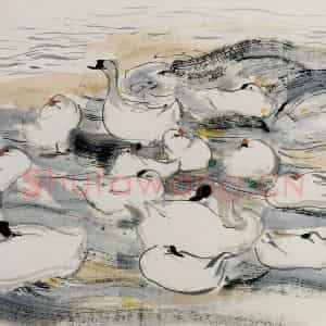 1987年 吴冠中《鹅鸭》国画花鸟写意作品图片鉴赏