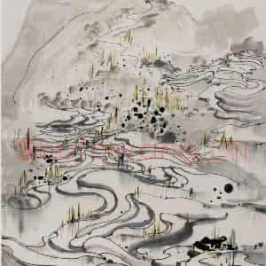 1987年 吴冠中《水田》国画山水写意作品图片鉴赏