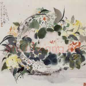 1987年 吴冠中《仿宋人花篮》国画花鸟写意作品图片鉴赏