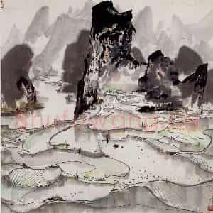 1987年 吴冠中《广西水田》国画山水写意作品图片鉴赏