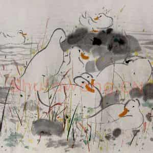 1987年 吴冠中《水暖》国画花鸟写意作品图片鉴赏