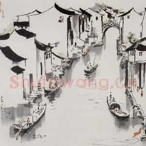 1987年 吴冠中《江南水巷》国画山水写意作品图片鉴赏
