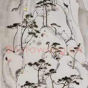 1987年 吴冠中《崂山松石》国画山水写意作品图片鉴赏