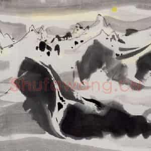 1988年 吴冠中《月下玉龙山》国画山水写意作品图片鉴赏