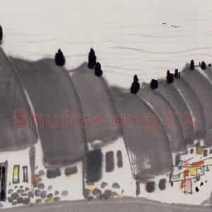 1988年 吴冠中《渔村》国画山水写意作品图片鉴赏