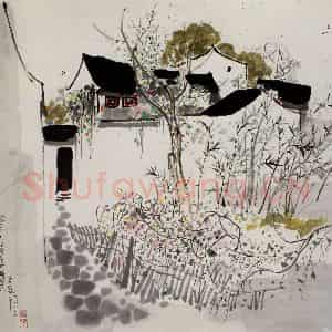 1988年 吴冠中《闹人春色谁家院》国画山水写意作品图片鉴赏