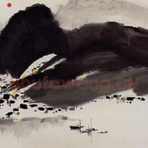 1988年 吴冠中《泼墨漓江》国画山水写意作品图片鉴赏