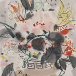 1989年 吴冠中《宋人花篮(册页)》国画花鸟写意作品图片鉴赏
