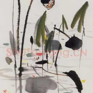 1989年 吴冠中《残荷(册页)》国画花鸟写意作品图片鉴赏
