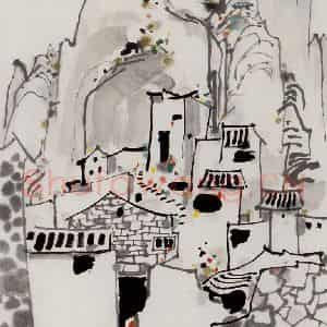 1989年 吴冠中《山村(册页)》国画山水写意作品图片鉴赏