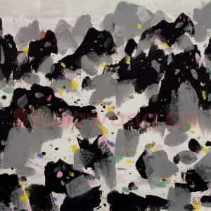 1989年 吴冠中《斜阳面面红》国画山水写意作品图片鉴赏