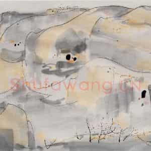 1989年 吴冠中《高原窑洞》国画山水写意作品图片鉴赏