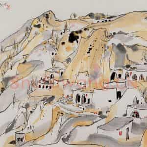 1989年 吴冠中《坡底人家》国画山水写意作品图片鉴赏