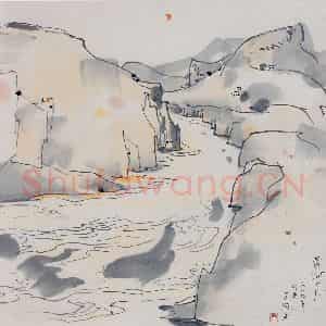 1989年 吴冠中《黄河月》国画山水写意作品图片鉴赏