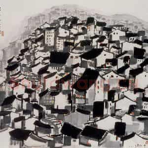 1989年 吴冠中《忆重庆》国画山水写意作品图片鉴赏
