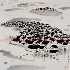 1989年 吴冠中《忆江南》国画山水写意作品图片鉴赏