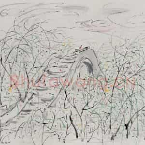 1990年 吴冠中《春风又绿江南岸》国画山水写意作品图片鉴赏