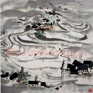 1990年 吴冠中《蜀中水田》国画山水写意作品图片鉴赏