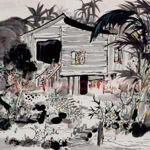 1990年 吴冠中《泰国清迈农家》国画山水写意作品图片鉴赏