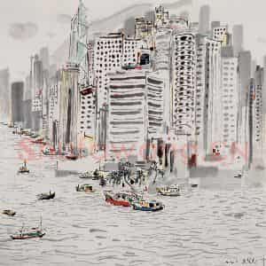 1990年 吴冠中《香港中区海景》国画山水写意作品图片鉴赏