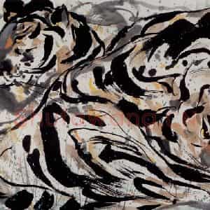 1990年 吴冠中《老虎》国画花鸟写意作品图片鉴赏