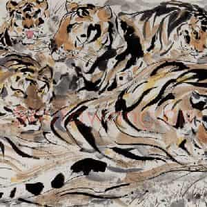 1990年 吴冠中《老虎》国画花鸟写意作品图片鉴赏