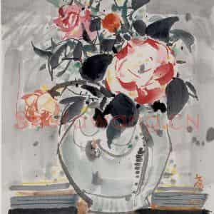 1990年 吴冠中《花》国画花鸟写意作品图片鉴赏