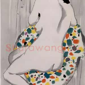 1990年 吴冠中《背影(人体)》国画人物写意作品图片鉴赏
