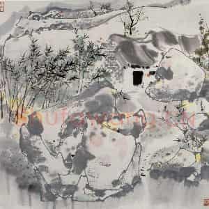 1986年 吴冠中《竹篱茅舍》国画山水写意作品图片鉴赏