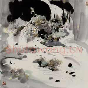 1986年 吴冠中《九寨沟流瀑》国画山水写意作品图片鉴赏