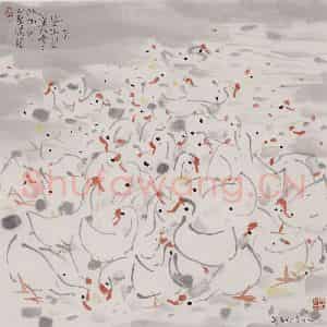 1992年 吴冠中《乡音(鹅)》国画花鸟写意作品图片鉴赏