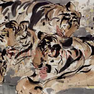 1992年 吴冠中《老虎》国画花鸟写意作品图片鉴赏