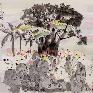 1993年 吴冠中《忆非洲之旅》国画山水写意作品图片鉴赏