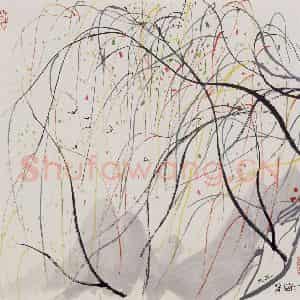 1993年 吴冠中《春柳》国画花鸟写意作品图片鉴赏