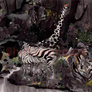 1995年 吴冠中《印尼野生动物园印象》国画花鸟写意作品图片鉴赏