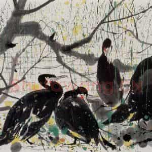 1995年 吴冠中《鱼鹰》国画花鸟写意作品图片鉴赏