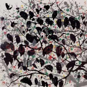1995年 吴冠中《林鸟》国画花鸟写意作品图片鉴赏