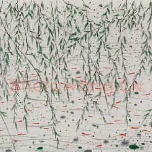 1996年 吴冠中《柳与鱼》国画花鸟写意作品图片鉴赏