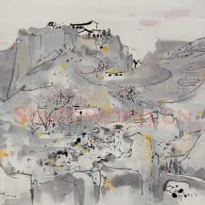 1991年 吴冠中《高原人家》国画山水写意作品图片鉴赏