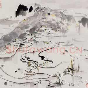 1991年 吴冠中《四川水田》国画山水写意作品图片鉴赏