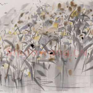 1991年 吴冠中《芦苇》国画花鸟写意作品图片鉴赏