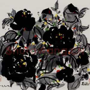 1998年 吴冠中《黑牡丹》国画花鸟写意作品图片鉴赏