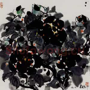 1998年 吴冠中《黑牡丹》国画花鸟写意作品图片鉴赏
