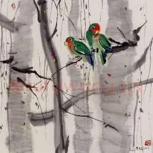 1999年 吴冠中《枝头鸟》国画花鸟写意作品图片鉴赏