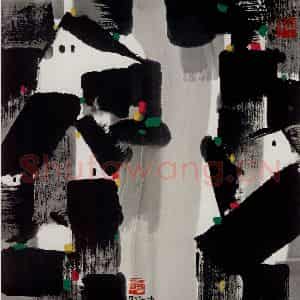 2000年 吴冠中《江南居》国画山水写意作品图片鉴赏
