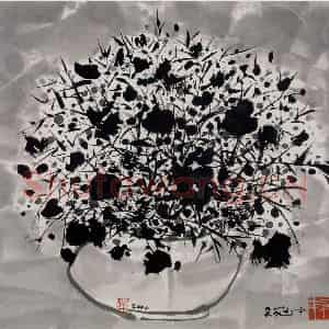 2000年 吴冠中《墨之花》国画花鸟写意作品图片鉴赏