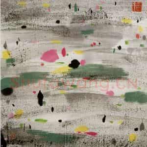 2001年 吴冠中《谁家丹青》国画综合写意作品图片鉴赏