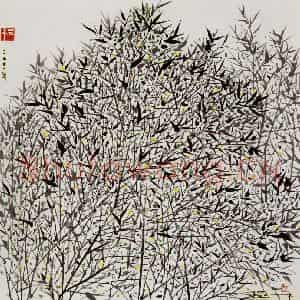 2001年 吴冠中《竹》国画花鸟写意作品图片鉴赏
