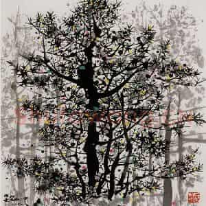 2001年 吴冠中《松》国画花鸟写意作品图片鉴赏