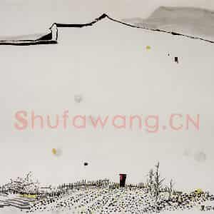 2001年 吴冠中《白屋》国画山水写意作品图片鉴赏